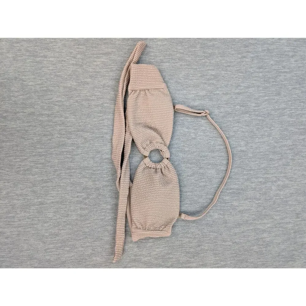 Monday Swimwear Bikini Set Womens P Petite Beige Textured Bandeau Ring Minimal